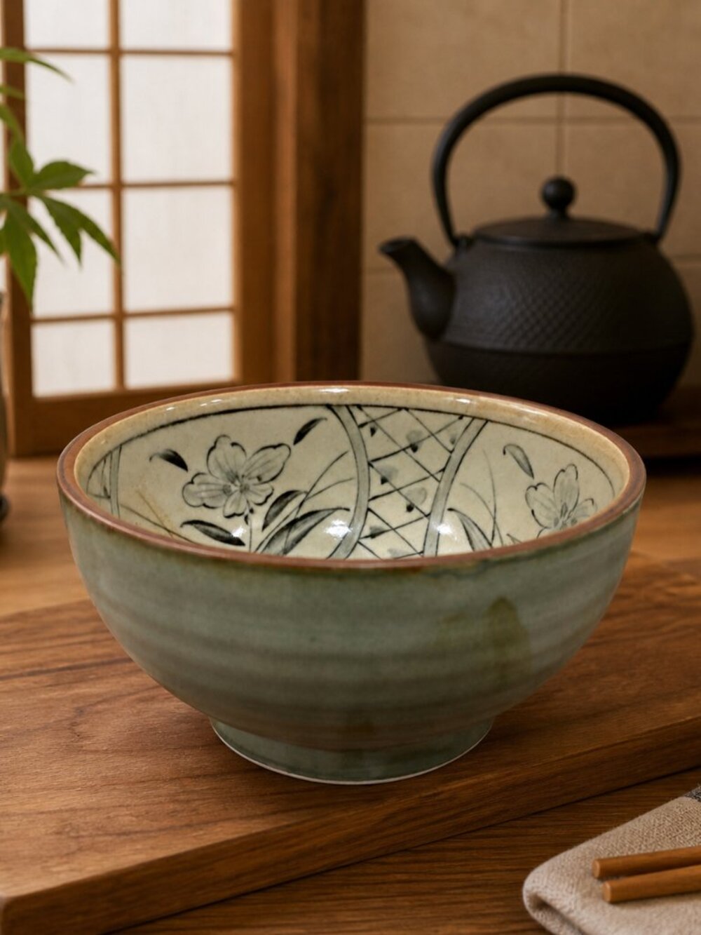One Japanese Tobe Ware Ramen Noodle Bowl Chizan Kiln‎
